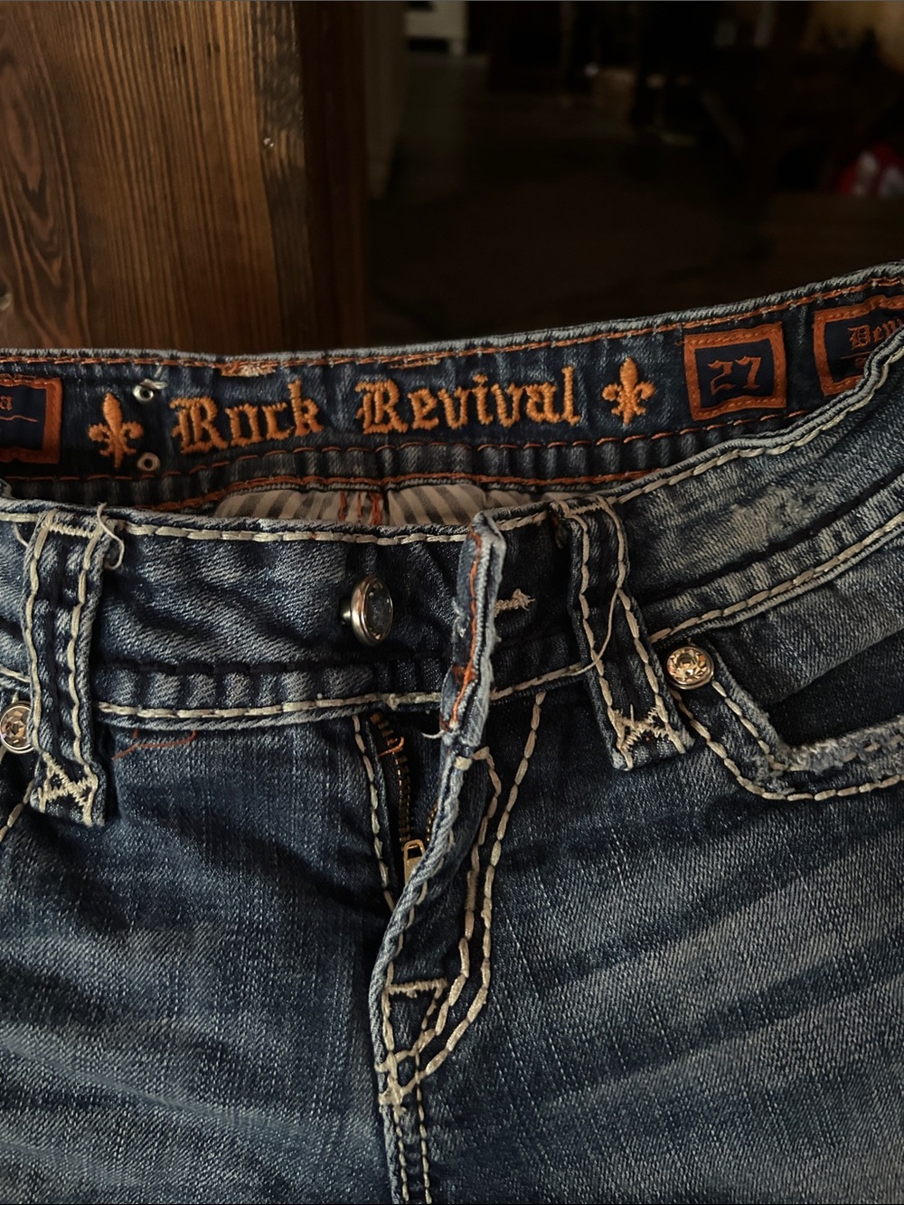 Rock Revival Faded Blue Embroidered Pocket Jeans - Picture 2 of 7
